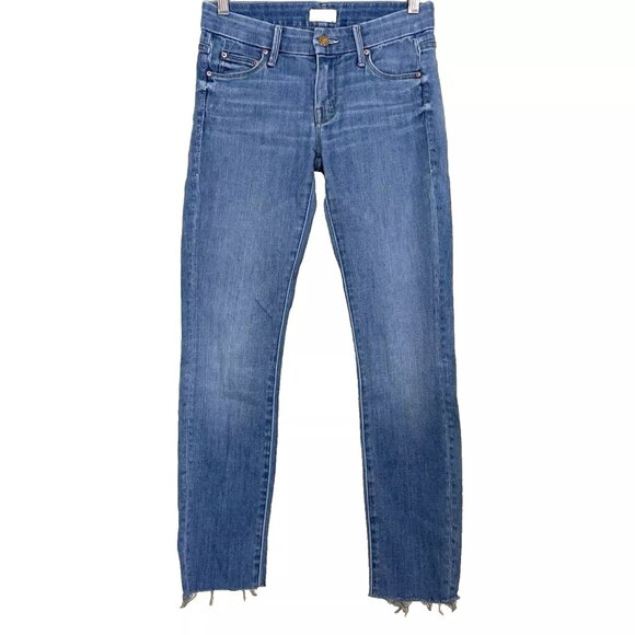 MOTHER The Looker Jeans 24 Blue Skies Tomorrow Distressed Raw Hem Stretch Denim - Picture 1 of 14
